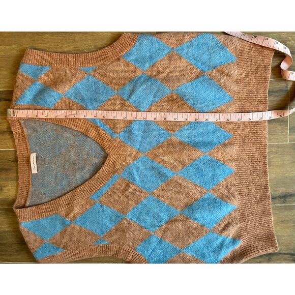 Ces Femme Mocha Brown and Blue Argyle Sweater Vest Women's Size Large - Picture 6 of 10